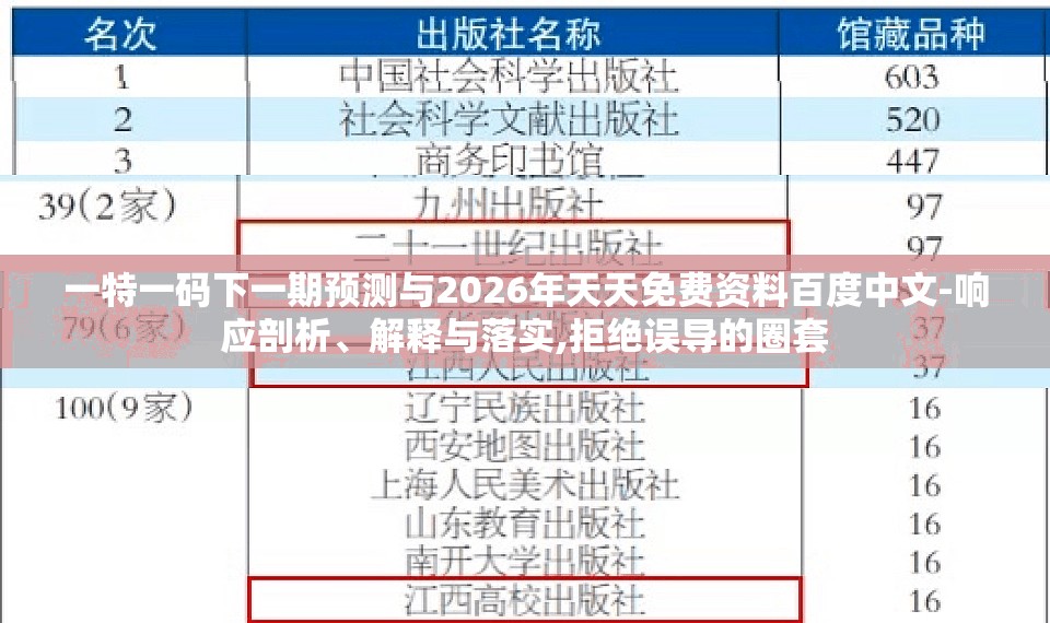 一特一码下一期预测与2026年天天免费资料百度中文-响应剖析、解释与落实,拒绝误导的圈套